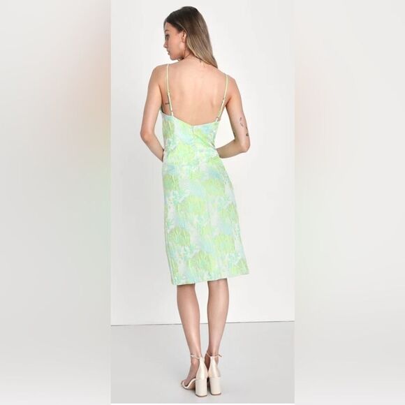 Lulu's Green Slip Midi Dress Spaghetti Strap Sweetheart - Picture 9 of 16
